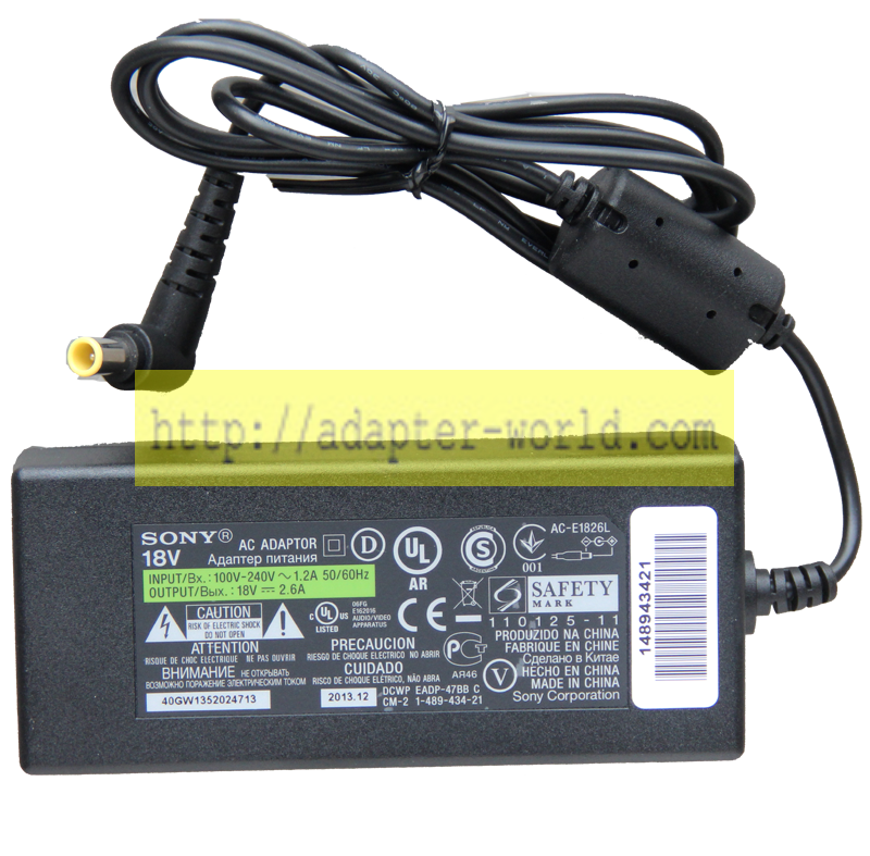 *Brand NEW* POWER SUPPLY DC 18V 2.6A (46.8W) SONY AC-1826L AC DC Adapter